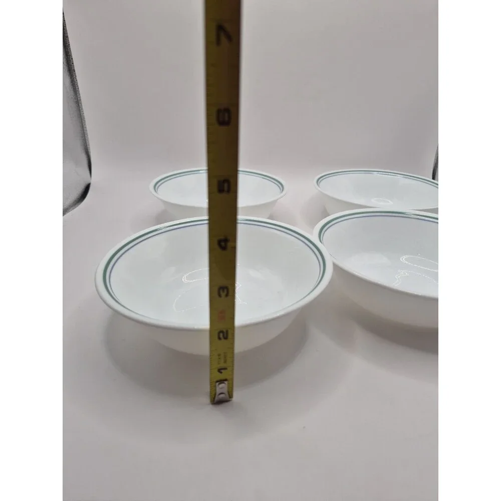 Corelle Country Cottage Green & Blue Rim Cereal Soup Bowls Set of 4 Vintage